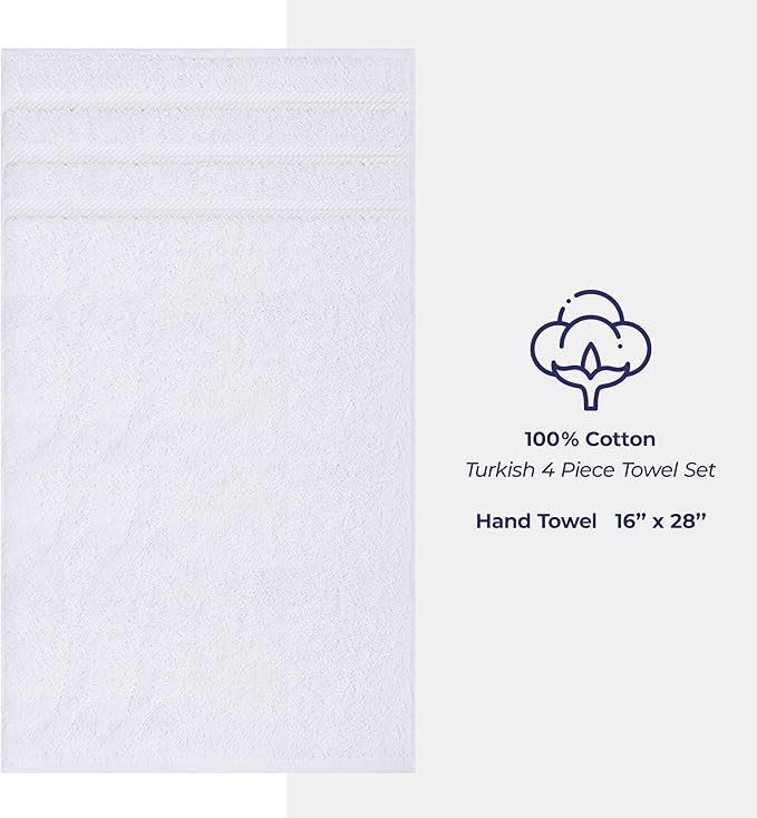 American Soft Linen Luxury Hand Towels for Bathroom, 100% Cotton Turkish 4 Piece Hand Towel Set, 600 GSM Hand Face Towels for Kitchen, White Hand Towels