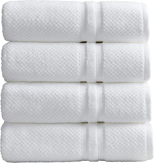 Springtree Home White Bath Towels Set of 4 | Popcorn Textured | 100% Combed Cotton | Absorbent Quick-Dry Towels for Bathroom | Oeko-TEX® Standard 100 Cotton | Poli Collection - Bright White