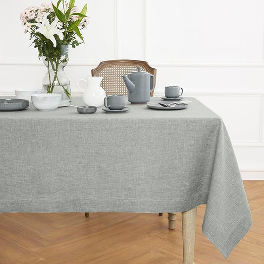 Solino Home Linen Tablecloth 60 x 120 Inch - 100% Pure Linen Chambray Grey Table Cloth for Rectangle Tables - Athena, Machine Washable Fabric Tablecloth
