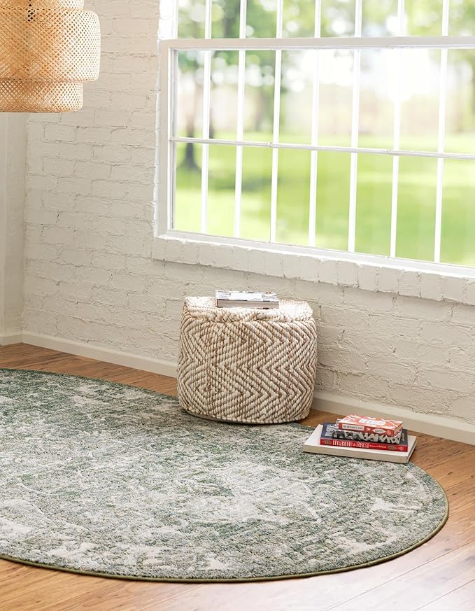 Unique Loom Isabella Collection Area Rug - Adjani (4' 1" x 6' 1" Oval, Green/ Ivory)