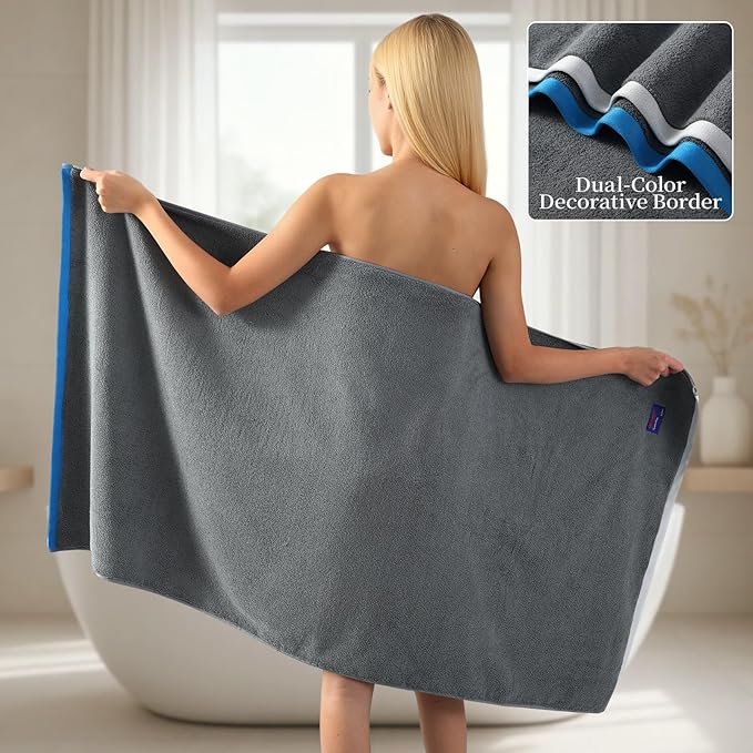 REDKISS 6 Pack Cotton Towel Set with Luxury Embellished Border, 600 GSM Ultra Soft & Highly Absorbent Bath Towels Set with 2 Bath, 2 Hand, 2 Washcloths for Bathroom, Gym, Spa, Hotel, Light Grey