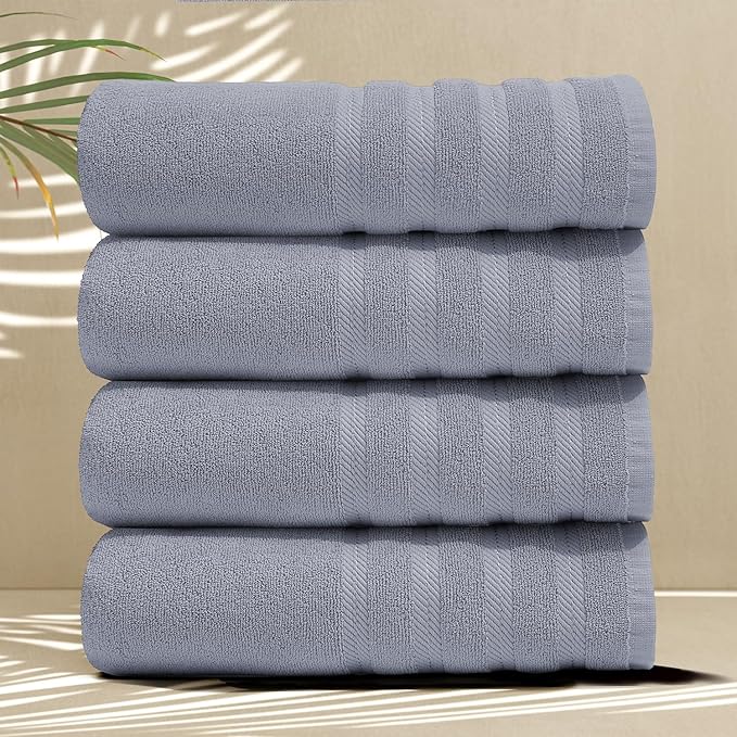 Hearth & Harbor Bath Towels for Bathroom - 100% Ring Spun Cotton Luxury Bathroom Towels - Soft & Highly Absorbent 4 Bath Towels, Stone Blue