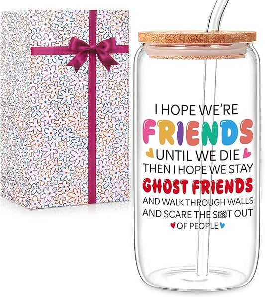 Funny Friendship Gifts for Women Bestie Gift for BFF, Friend, Coworkers, Work Besties - Birthday, Christmas, Office Home Use - 16oz Glass Cup