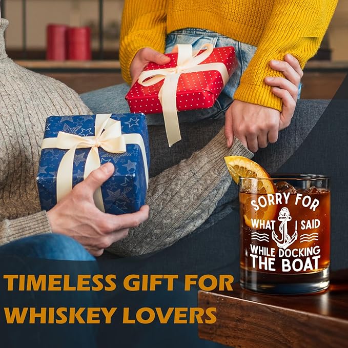 kunlisa Boat Gifts Whiskey Glasses, Boat Captain Gifts, I'm Sorry for What I Said While Docking the Boat 10 oz Drinking Rocks Glasses for Men Whisky Cocktail Scotch Bourbon Liquor