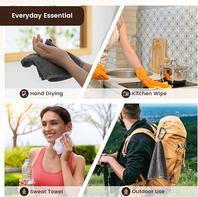 SEMAXE 100% Cotton Washcloths for Bathroom - 24 Pack, Quick-Dry Face Towels with Hanging Loop, Highly Absorbent and Soft, 13x13 Inch, Yellow