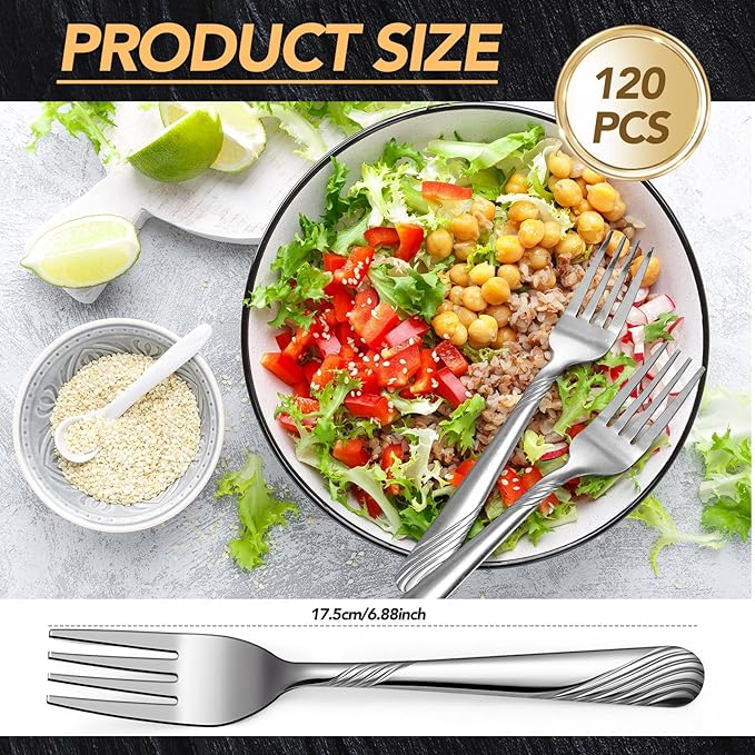 Bokon 120 Pieces Dinner Forks Bulk Set 6.9 Inches Stainless Steel Silverware Durable Table Forks Set for Home Restaurant Kitchen Dishwasher Safe