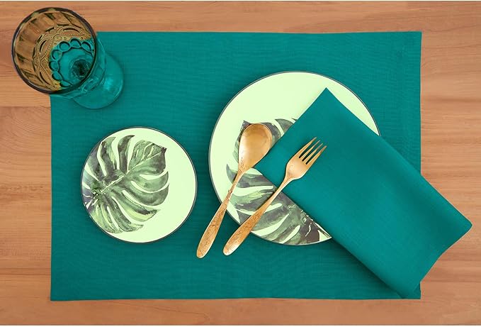 Solino Home Linen Placemats Set of 4 - Teal Placemats 14 x 19 Inch - 100% Pure Linen Table Place Mats - Fete, Handcrafted and Machine Washable