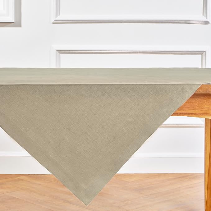 Solino Home Linen Square Tablecloth 52 x 52 Inch - 100% Pure Linen Vintage Khaki Table Throw - Fete, Machine Washable Table Cloth
