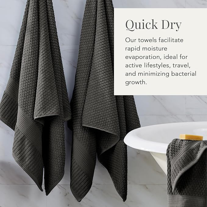 NY Loft 100% Cotton 6 Piece Bath Towel Set | Grey Towels | Oeko-TEX® Standard 100 | Soft & Absorbent, Quick-Dry | 2 Bath Towels 2 Hand Towels and 2 Washcloths | Trinity Collection - Dark Grey