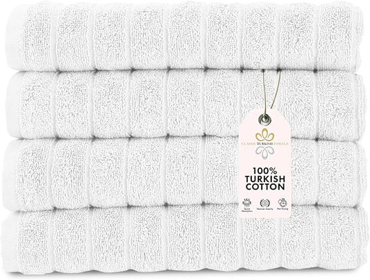 Classic Turkish Towels CTT Luxury Hand Towels for Bathroom Set of 4, 100% Turkish Cotton, Quick Dry & Comfy Towels for Hotel & Spa, Highly Absorbent | 20"x32" (White)