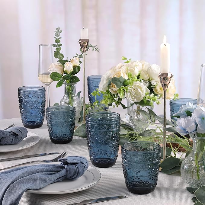 6Pcs 14OZ Drinking Highball Beverage Glass Cup, Blue Drinking Glasses, Colored Glassware Set for Party Wedding, Home, Office, Water, Juice, Cocktail, Highball Glasses