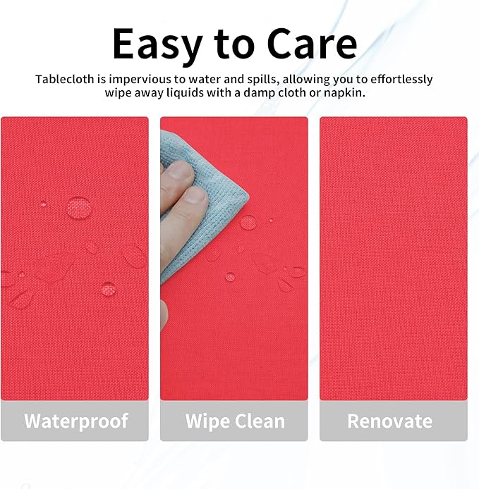 Easy-Going Faux Linen Waterproof Spill-Proof Tablecloth Stain Resistant Rectangle Table Cloth Wrinkle Free Decorative Fabric for Kitchen, Dining, Party, Weddings, Restaurants (60x120 in, Red)
