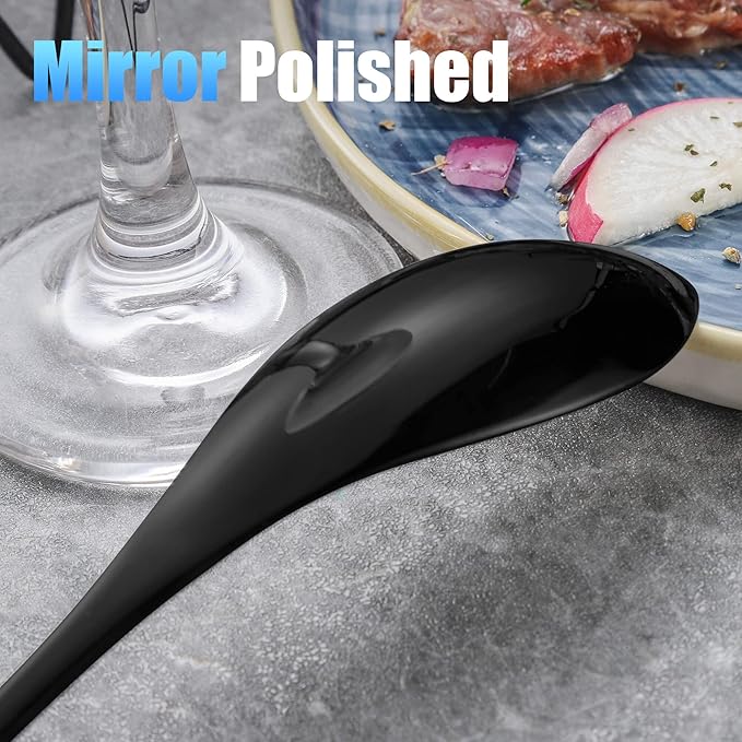 Lemeya 20-Piece Black Silverware Set for 4,Heavy Duty 18/10 Stainless Steel Flatware Set with Forged Stand Knife,Modern Cutlery Utensil Set,Forks Spoons and Knives Set,Mirror Polished,Dishwasher Safe