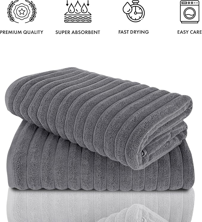 Classic Turkish Towels CTT - Premium 2 Piece Jumbo Bath Sheets, 100% Turkish Cotton, Absorbent & Ultra Comfy Bath Towel Sheets for Hotels & Spa | 40"x65" (Grey)