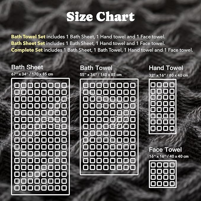 Luxury Organic Japanese Cotton Waffle Bath Towel | Thick, Absorbent, Quick Dry Bathroom Towels for Shower, Sauna, Onsen| Hotel & Spa Quality, Gift-Ready (Smoke Grey, Bath Towel Set (3-Piece))