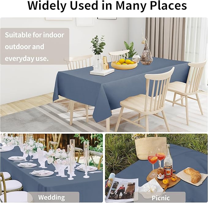 Easy-Going Faux Linen Waterproof Spill-Proof Tablecloth Stain Resistant Rectangle Table Cloth Wrinkle Free Decorative Fabric for Kitchen, Dining, Party, Weddings, Restaurants (60x84 in, Denim Blue)
