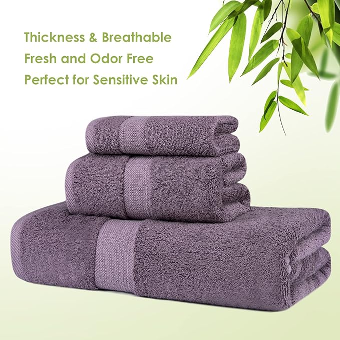 3PC Bathroom Towel Set for Face and Body, Sensitive Skin Lavender Purple Luxury Towels Set for Adult Students Kids Baby, Super Soft Highly Absorbent Towels Set for Bathroom 3 PC