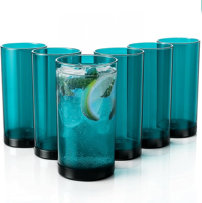 Zulay Kitchen Acrylic Glasses Drinkware - 6 Piece Unbreakable Plastic Tumblers - BPA-Free, Reusable Plastic Drinking Glasses for Home & Outdoors - Lead-Free & Dishwasher Safe - Turquoise - (24oz)