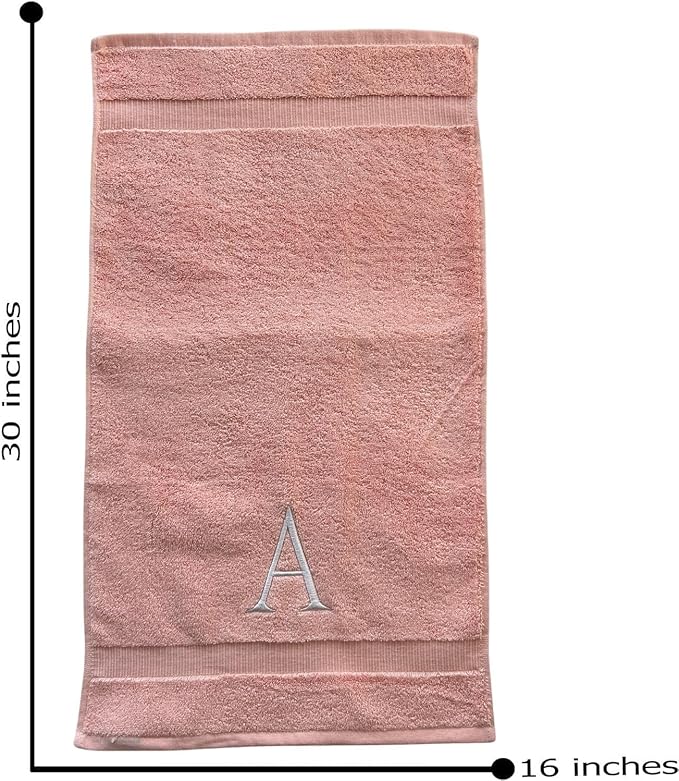 Pink Initial Hand Towel for Bathroom - Monogrammed Luxury Hotel Quality Decorative Embroidered Towel for Powder Room, Spa - GOTS Organic Certified - Set of 2 Letter L
