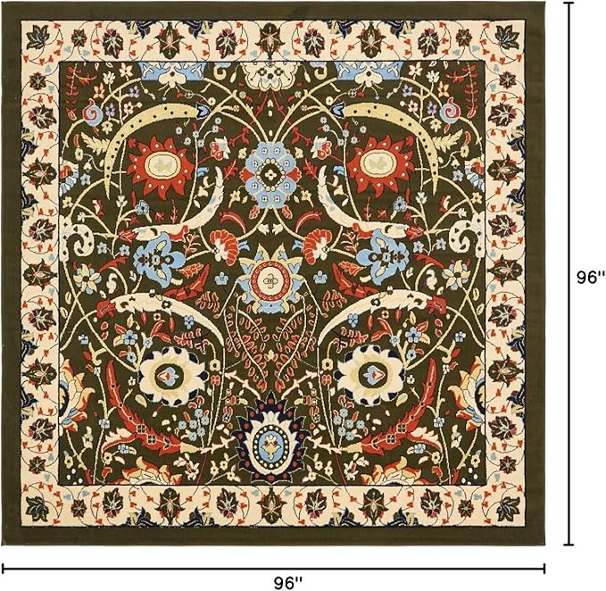 Unique Loom Espahan Collection Area Rug - Cape Cod (8'Square, Green/ Black)