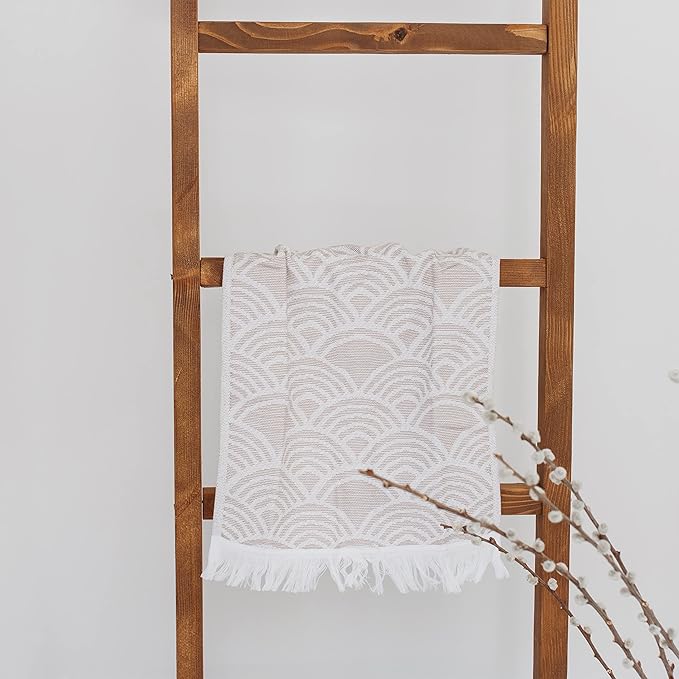 sea me at home Turkish Hand Towels for Bathroom, Kitchen Towels Decorative Set of 2, Luxury Turkish Cotton Dish Tea Towels 14 x 30 Inches for Modern, Boho, and Farmhouse Decor (Beige Waves)