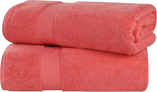 Superior Zero Twist 100% Cotton Bath Sheet Towels, Super Soft, Fluffy and Absorbent, Premium Quality Oversized Bath Sheet Set of 2 - Coral