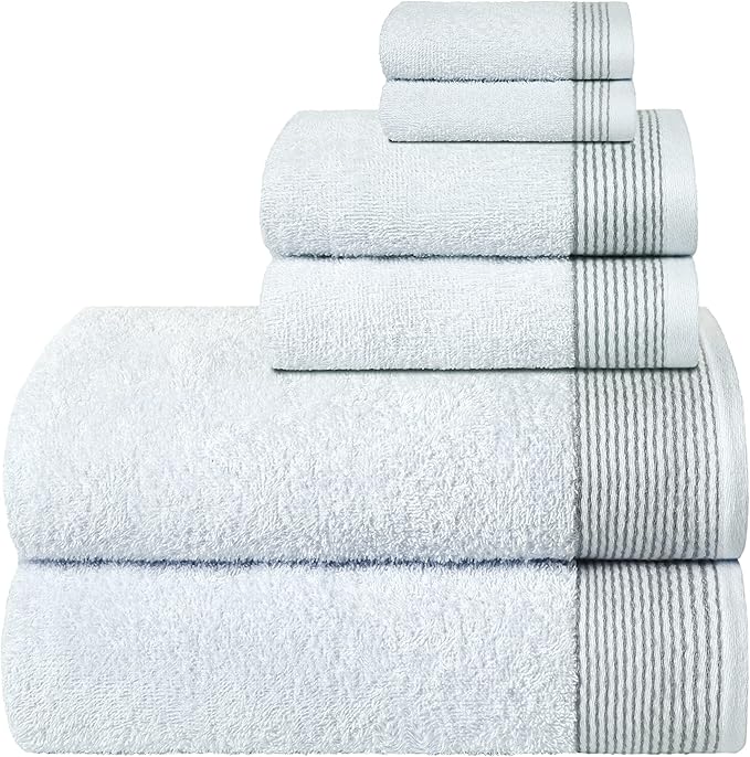 BELIZZI HOME 100% Cotton Ultra Soft 6pcs Towel Set, Includes 2 Bath, 2 Hand & 2 Wash Towels - White, Quick Dry, Compact, Highly Absorbent