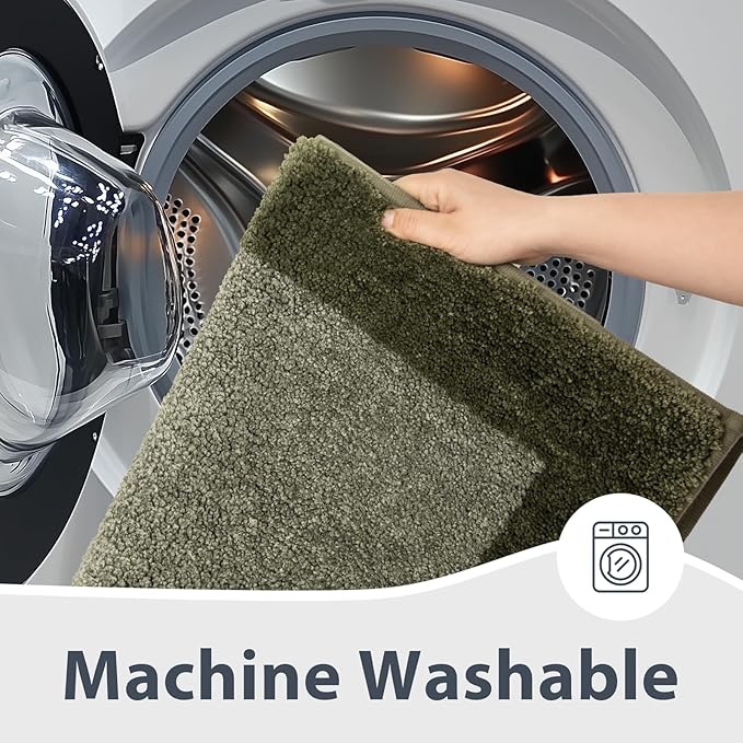 Bathroom Rugs 30" x 46", Non-Slip Extra Soft Absorbent Bath Rugs, Machine Washable Quick Dry Bath Mats for Bathroom Floor, Shower, Bathtub and Sink, Olive Green & Green