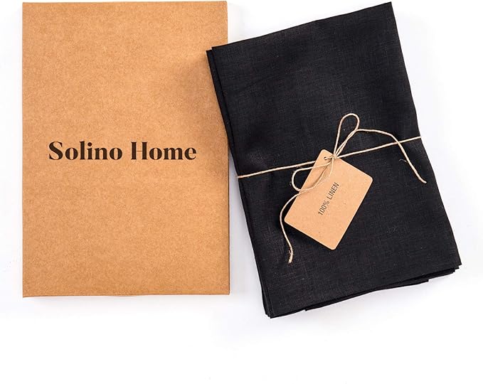 Solino Home Black Linen Napkins Set of 4 - 100% Pure Linen Cloth Washable Dinner Napkins 20 x 20 Inch for Winter, Holiday, New Year - Fete