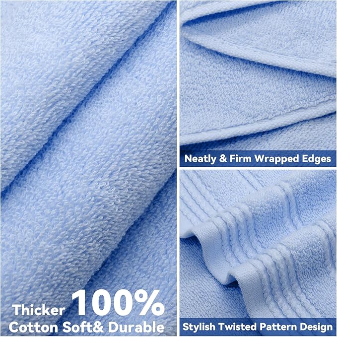 Thmyo Pack of 2 Premium Cotton Super Soft Bathroom Towels Set, 400 GSM Highly Absorbent Towel for Daily Use, Gym, Spa and Hotel, 1 Bath, 1 Hand, Blue