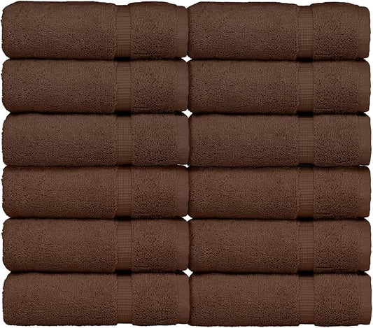 Luxury Hotel & Spa Collection, 100% Turkish Cotton 700 GSM Cloth, for Body wash, Makeup & Facial Cleaning, Baby, face, loofah, Dobby Border Soft washcloths Towel Set 13" X 13", Cocoa, Set of 12
