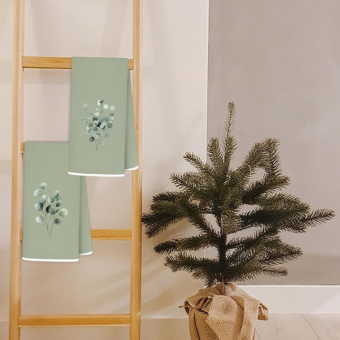 Sage Green Eucalyptus Bathroom Hand Towels, Farmhouse Botanical Decorative Hand Towels for Washroom Restroom, Eucalyptus Bathroom Decor, 16x24 Inch Set of 2