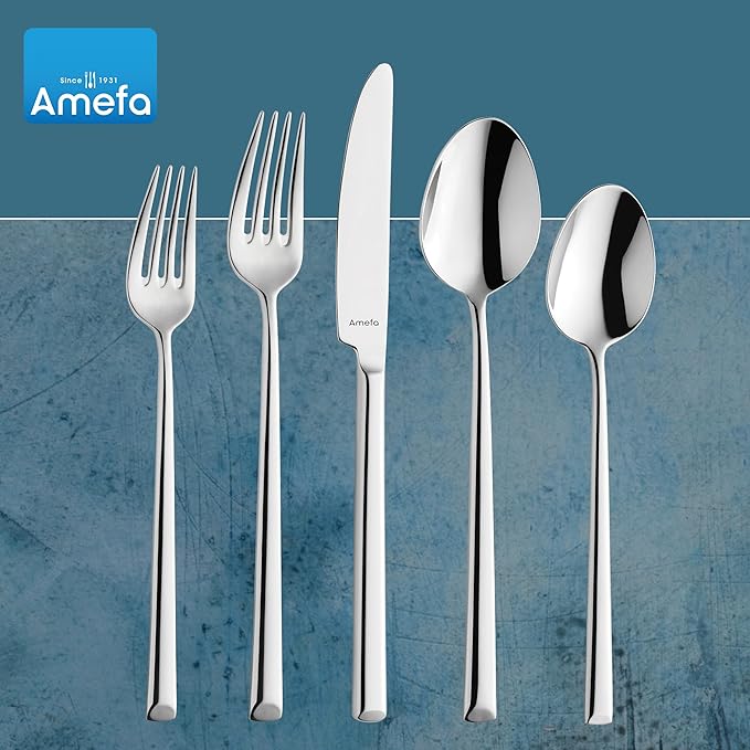 Amefa Metropole 20-Piece Flatware, Set for 4 – Stainless Steel Silverware, High-Gloss Mirror Finish, Rust-Resistant Cutlery with Forks, Knives, Spoons, Salad Forks & Teaspoons for Dining & Home Meals