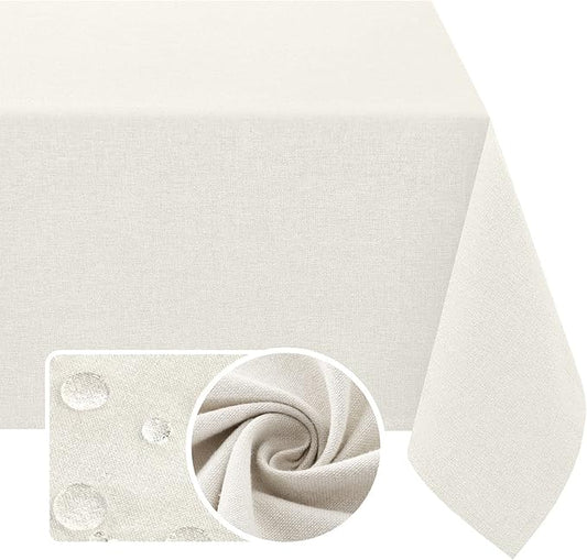 H.VERSAILTEX Linen Textured Tablecloth 60 x 60 Waterproof Decorative Table Cloth Spill-Proof Linen Look Cover for Party Table Extra Soft and Thick Fabric Wrinkle Free, Heather Ivory
