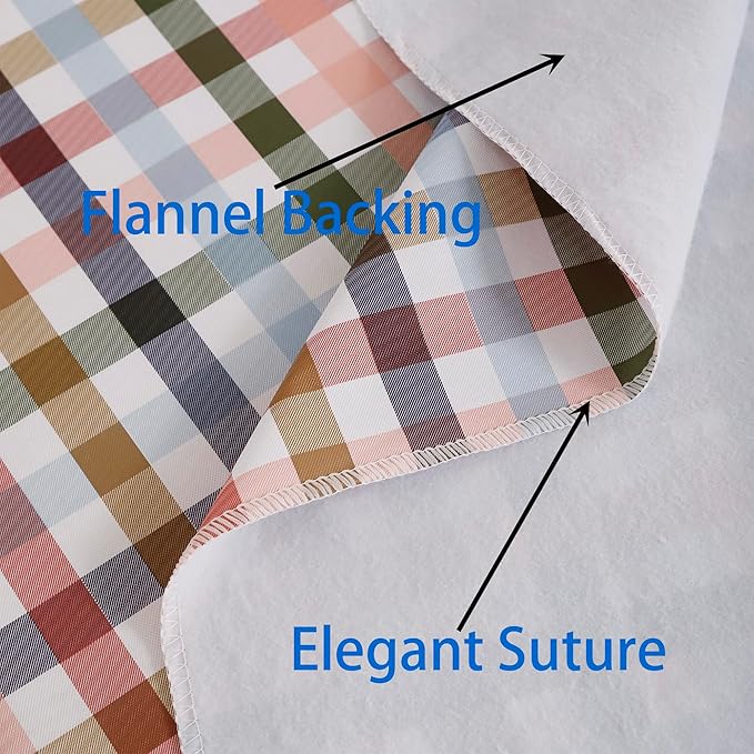 Heavy Duty Vinyl Tablecloth with Flannel Backing Waterproof Oil-Proof Plastic Table Cloth Stain-Resistant Wipeable Rectangle or Square Table Cover for Indoor and Outdoor (Color Checkered,60x84 Inch)