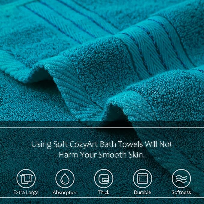 COZYART Teal Bath Towels for Bathroom 2 Pcs, 27x54 Cotton Bath Towel Set Super Soft Highly Absorbent Durable 650 GSM Shower Towels for Daily Use