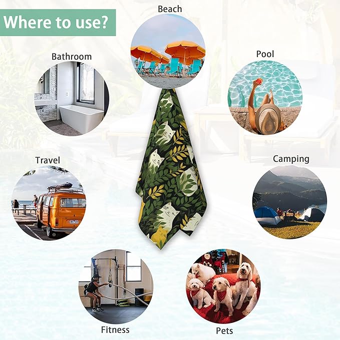 Hand Towels for Bathroom Set of 2,Cute Cats and Green Plants Decorative Soft Bathroom Towels for Kitchen Bath Towels Art Guest Gym Spa 14x28in