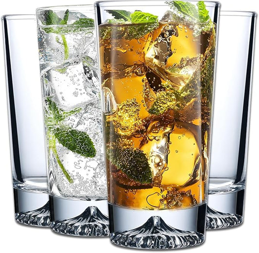 Glass Cups Set of 4 – 12oz Drinking Glasses with Mountain Base – Glasses Drinking Set & Water Glasses for Cocktails, Juice, Water – Premium Glassware for Home Bar (Crystal Mountain)