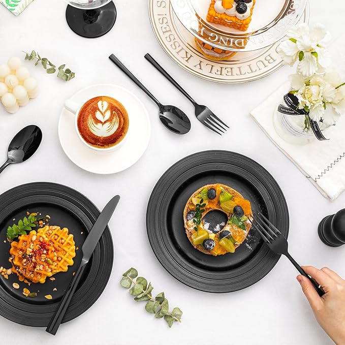 KINGSTONE Black Silverware Set, 60-Piece Forged Flatware Set Cutlery Set Premium Stainless Steel, Service for 12, for Kitchen, Home, Wedding, Party, Mirror Polished and Dishwasher Safe