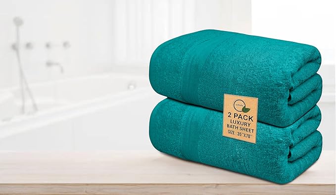 Softolle Luxury Bath Towels Set of 4 (27” x 54”) | Towels for Bathroom | Super Soft | Highly Absorbent Towels for Home, Spa, Gym (Teal, Bath Sheets (35”x70”) Pack of 2)