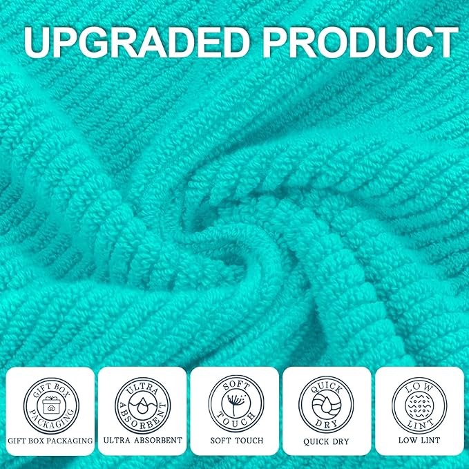 Turquoise Washcloths (6PC, 13"x13") - 100% Cotton | Lightweight | Thick | Quick Dry | Soft | Absorbent, Luxury Towels for Face, Fluffy Wash Cloths for Bathroom, Towel Gift Set, Turquoise