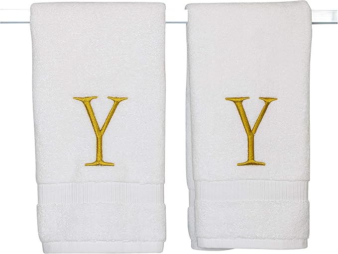 Monogrammed Hand Towels for Bathroom - Luxury Hotel Quality Personalized Initial Decorative Embroidered Bath Towel for Powder Room, Spa - GOTS Organic Certified - Set of 2 Gold Letter Y