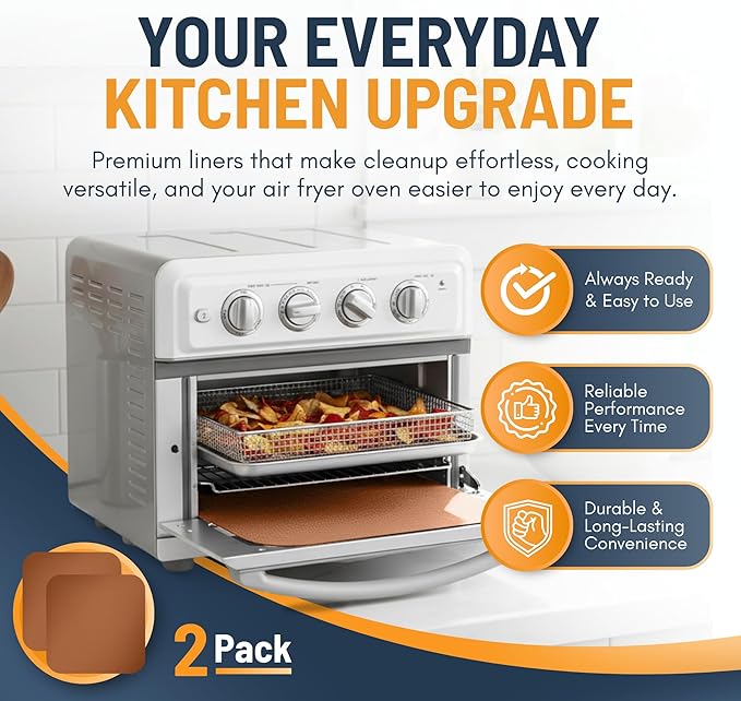 Toaster Oven Liners for Bottom of Oven (2 Pack) Reusable Non-Stick Heat Resistant Toaster Liners, Compatible with Ninja, Cuisinart, Emeril Lagasse & More, Toaster Mat, 12"x12" (Copper)