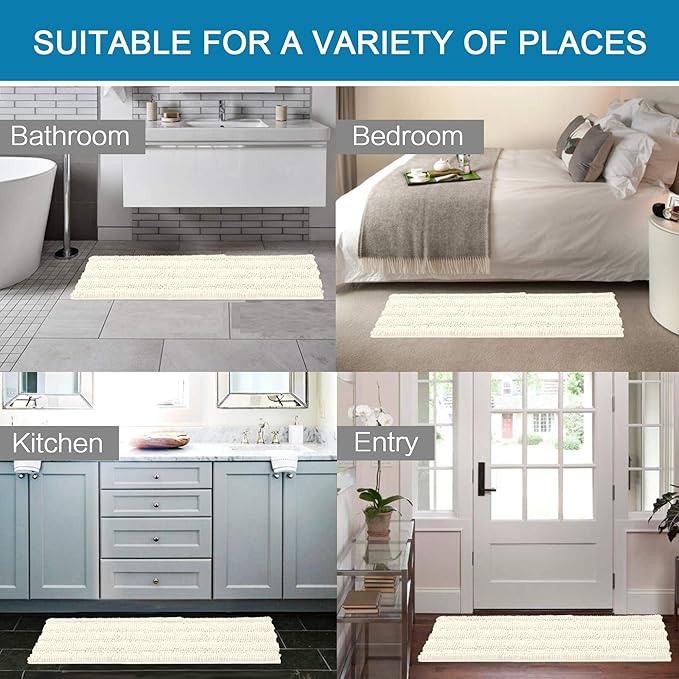 H.VERSAILTEX Bath Mats for Bathroom Non Slip Luxury Chenille Striped Bath Rug Absorbent Non Skid Fluffy Soft Shaggy Rugs Washable Dry Fast Plush Carpet Mats for Bath Room, Tub