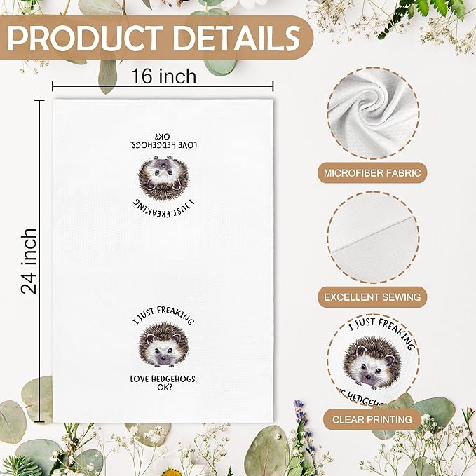 Funny Hedgehog Kitchen Towels Gifts, Woodsy Hedgehog Bathroom Decor for Home, Cute I Just Freaking Love Hedgehogs Accessories Dish Hand Tea Towels for Bathroom Kitchen, 16x24Inch
