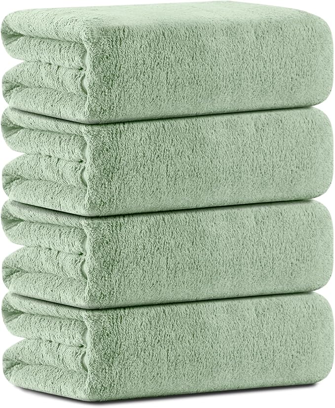 4 Pcs Oversized Bath Towels Extra Large 35x70 Inches Bath Sheets Towels for Adults Quick Dry Towel for Bathroom Ultra Soft Hotel Absorbent Shower Towels Set Green