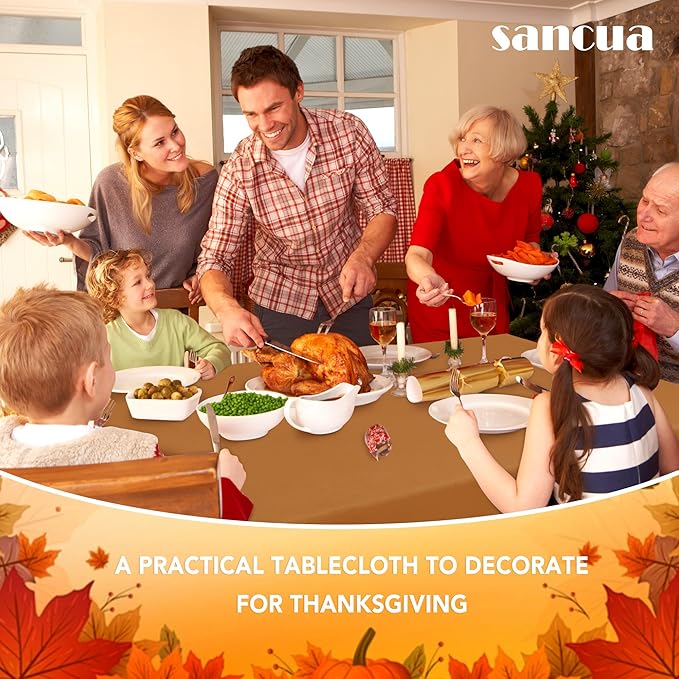 sancua 2 Pack Tablecloth Rectangular 60x102 Inch Light Brown, Thanksgiving Table Cloth Rectangle for 6 Foot Tables - Stain and Wrinkle Resistant Washable Polyester Cover for Fall Dining Parties Bronze