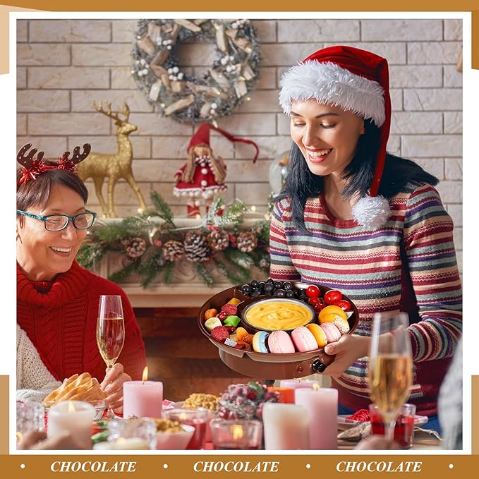 Lallisa Electric Fondue Pot Set, Chocolate Fondue Kit, Electric Fondue Maker, Detachable Serving Trays with 4 Roasting Forks, Gift Set for Date Night House Warming Melting Parties(Brown)