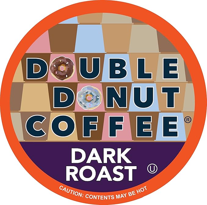 Double Donut Coffee Dark Roast Coffee Pods, Extra Bold Blend Coffee, Single Serve Coffee For Keurig K Cups Machines, Dark Roast Coffee in Recyclable Pods, 80 Count