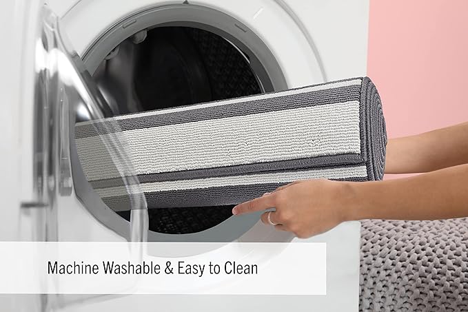 Nautica – Runner Rug | Indoor Runners for Hallways and Entry Rugs| Non-Slip and Non-Skid Entry and Kitchen Door Mat| Machine Washable Entryway Carpet Rugs | 26” x 72” | Stripe Dark Grey